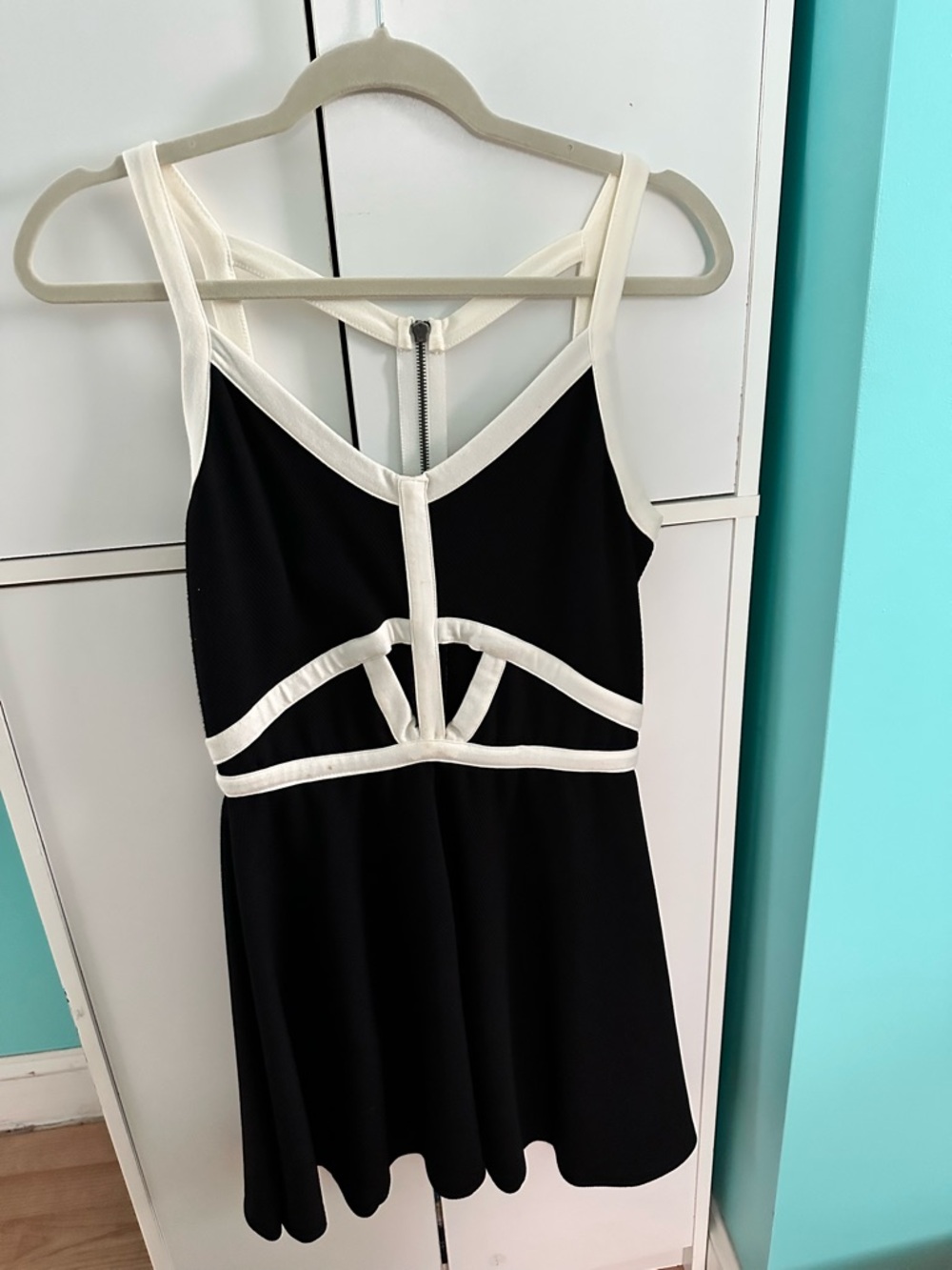 Black & White Strappy Cut-out Fit-and-Flare Material Girl Dress